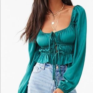 Forever 21 Shirred Satin Crop Blouse
